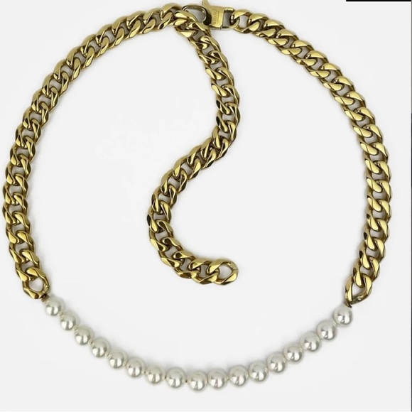 New Rare Romance modern Pearl and Gold Link Metal snake Necklace chain unisex - Picture 1 of 8